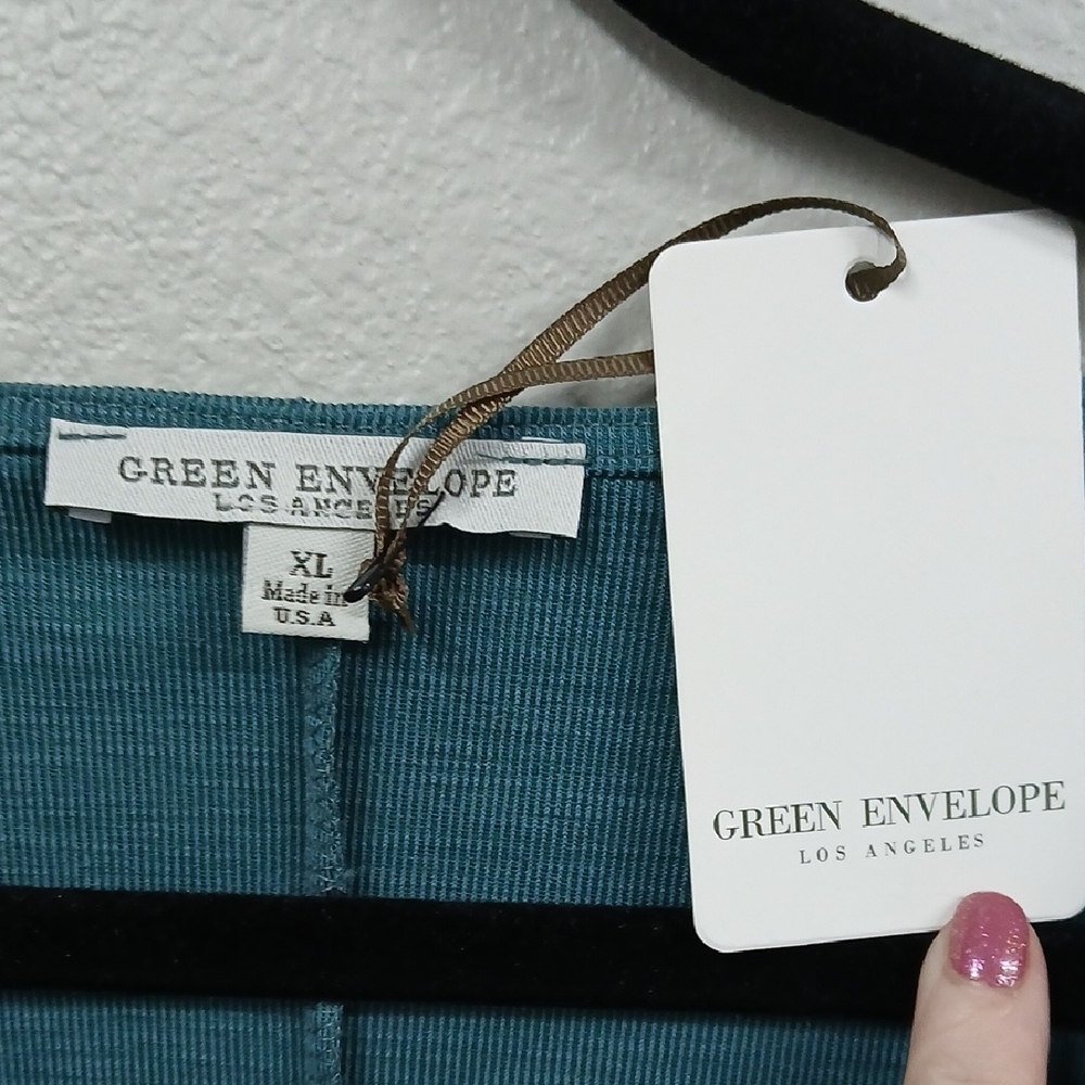 Green Envelope Teal Draped Blouse - Picture 3 of 4